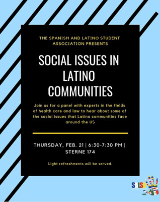 Flyer for Social Issues in Latino Communities event.