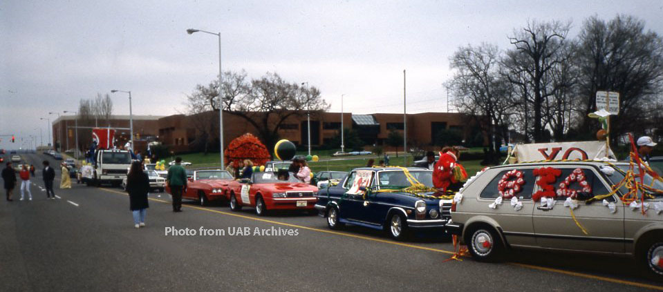 Lining up for UAB's first homecoming parade, 1989
