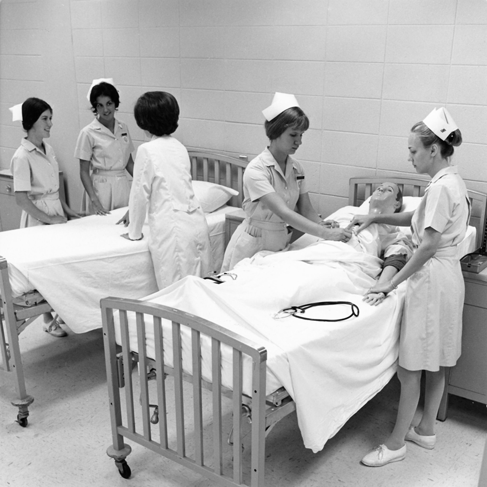 Nursing students in the simulation laboratory, circa 1972